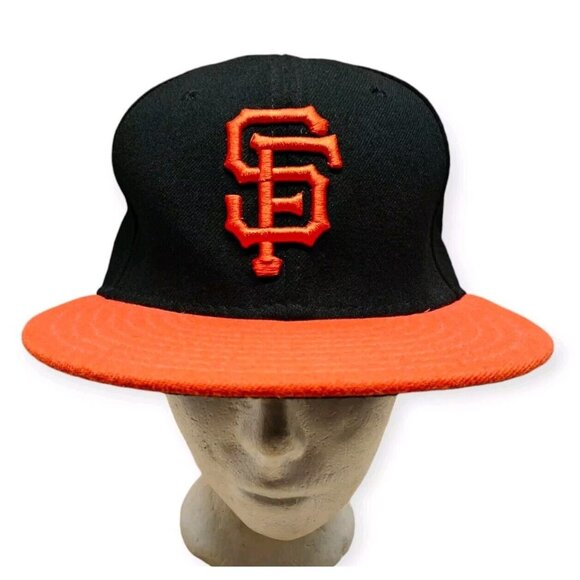 New Era 59FIFTY San Francisco Giants Black Orange Hat Cap Fitted 7 1/8 Hat EUC - Picture 1 of 12